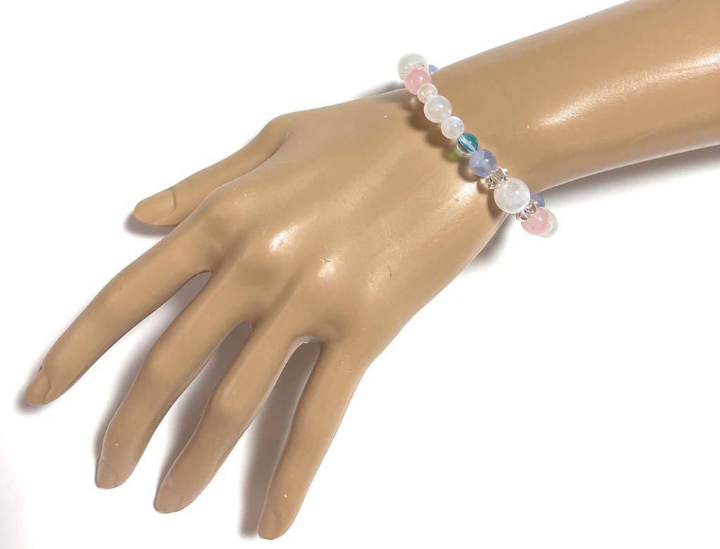 Исцеляющий, любовный, удачливый, голубой лунный камень, голубой кружевной агат, голубой топаз, цвет ауры, розовый кварц, кристалл, натуральный камень, браслет с мощным камнем, внутренняя часть 16 см, сделано в Японии