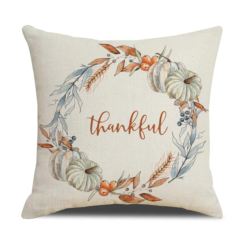 Autumn Thanksgiving Pillow Cases Cotton Linen Cushion Case Pumpkin Cushion Cover Fall Farmhouse Home Party Decor Pillow Cover