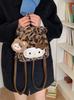 Hello Kitty Vintage Leopard Print Plush Backpack With Pockets For Daily Use