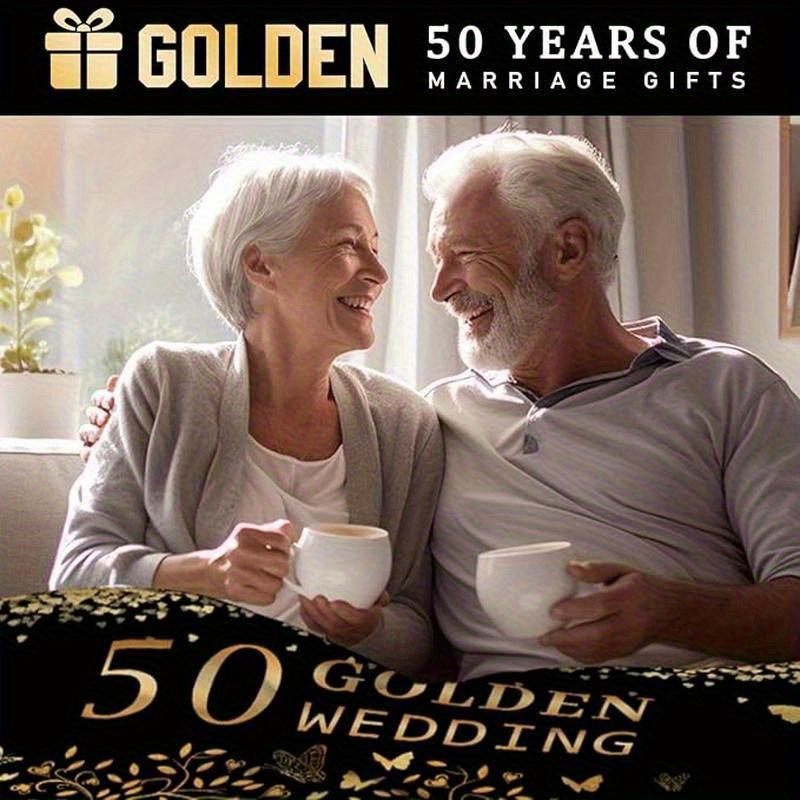 Подарок-плед на 50-летие свадьбы для пар - Золотая свадьба, памятный фланелевый плед с искренними посланиями и дизайном "Дерево с бабочками"