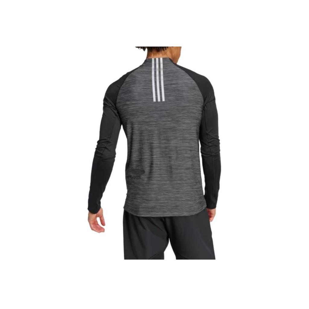 adidas Тренировочная футболка Gym AEROREADY с 3 полосками и молнией 1/4, модная дышащая футболка с длинным рукавом, мужские топы, черная IM7487