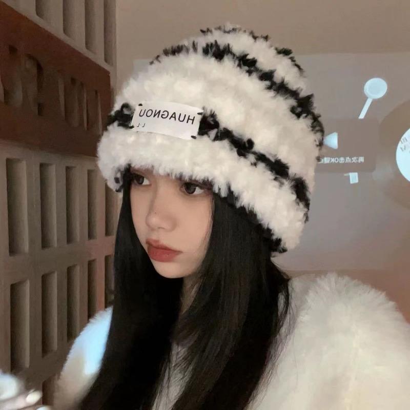 Зимняя теплая шапка с медвежьими ушками, новая плюшевая женская шапка, свободная модная шапка-пуловер, маленькая для лица