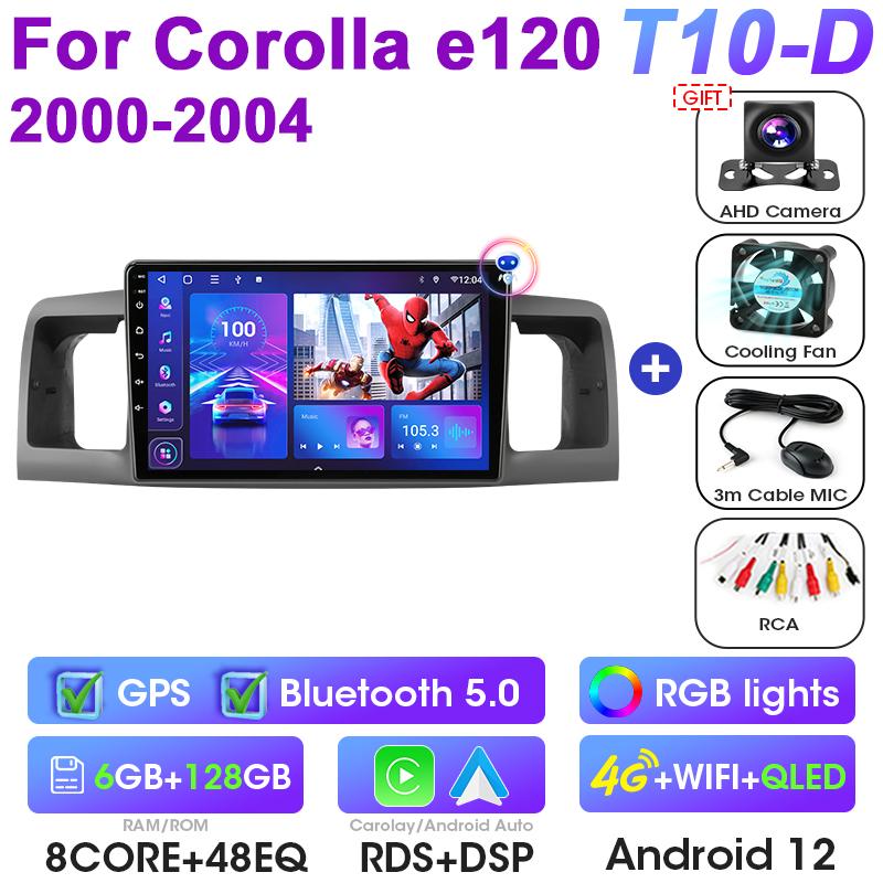 2 Din Android 12 автомобильный радиоприемник для Toyota Corolla E120 2000 - 2004 мультимедийный видеоплеер GPS 4G Carplay авто стерео DVD головное устройство