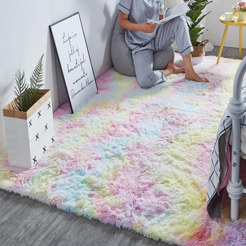 Rainbow Fluffy Rugs Anti-Skid Shaggy Area Rug Dining Room Carpet Floor Mat Home Bedroom