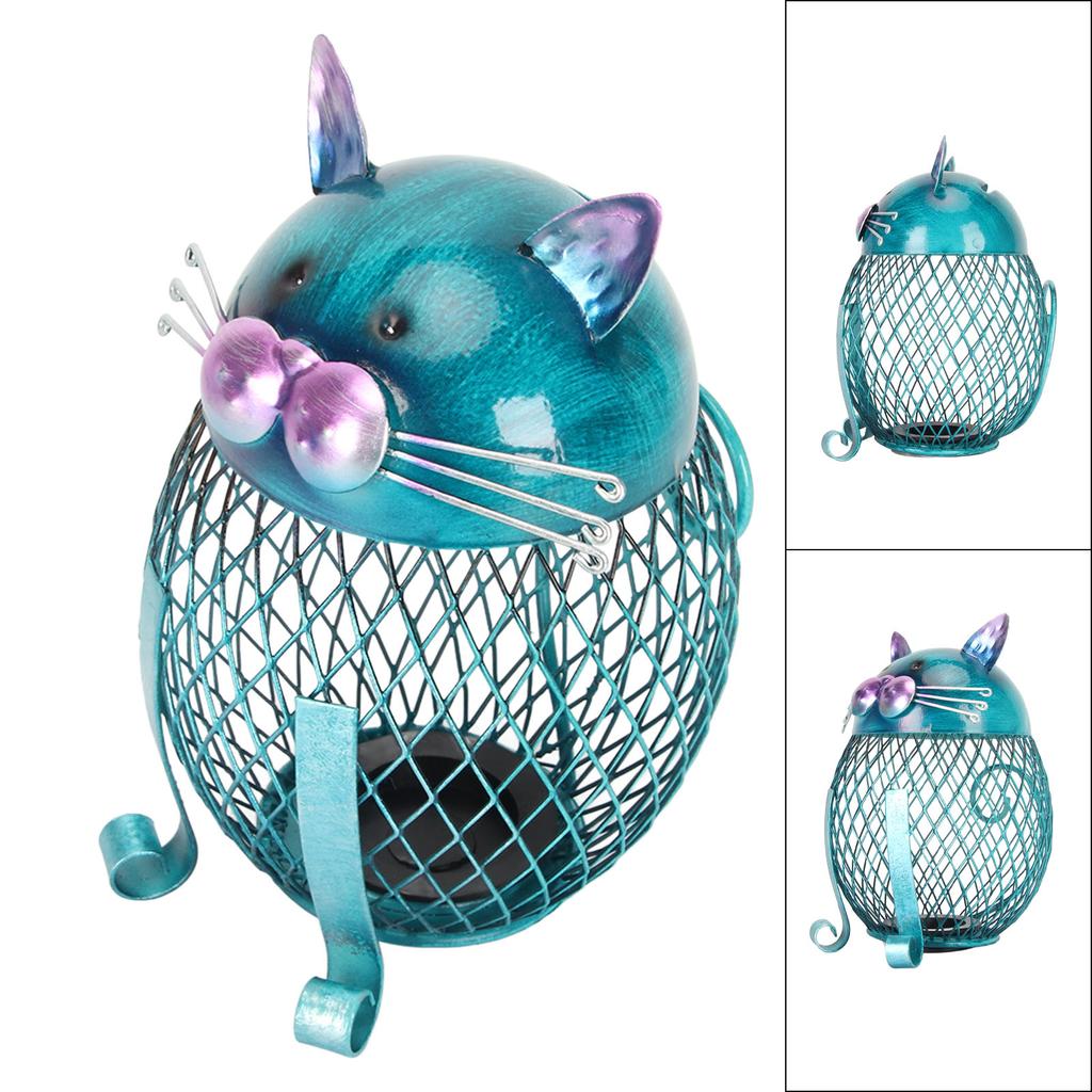 Metal Cat Coin Piggy Bank for Adults Visible Handcrafted Cute Animal Money Bank with Bottom Cover Fo