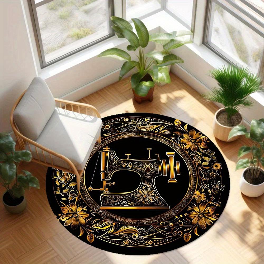 1 Piece Rose And Sewing Machine Round Rug Suitable For Living Room Bedroom And Kitchen Home Decoration Room Decoration Gift For Friends And Family