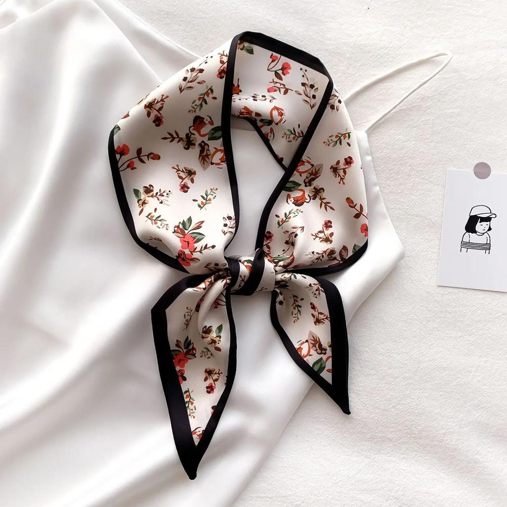 Модный принт шарф с лентой для волос, женский шейный галстук, сумка, шарфы, атласные шелковые узкие платки, женские платки с цветочными полосами, новинка 2022 года