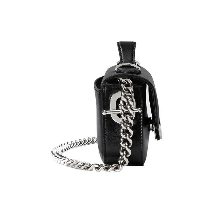 Gucci Petite GG Double G Logo Detachable Chain Push Lock Closure Leather Handbag Mini Women handbag Black 760194-AABSG-1000