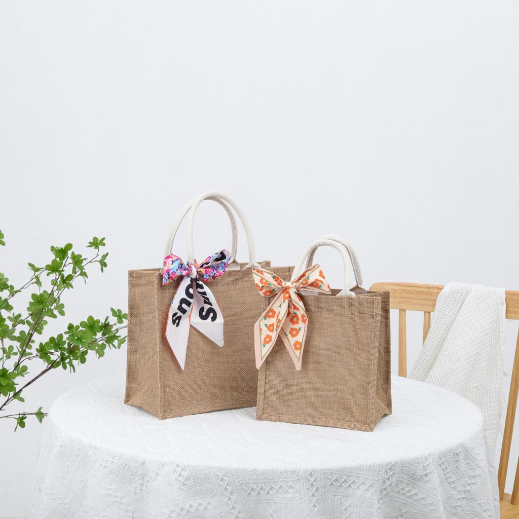 MUJI Burlap Hand-held Gift Bag - Stylish Blank Small Batch Shopping Bag