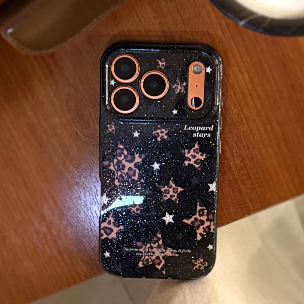 Блестящий чехол для телефона с леопардовым принтом и звездой для iPhone 15, iPhone 16, iPhone 17 Pro Max