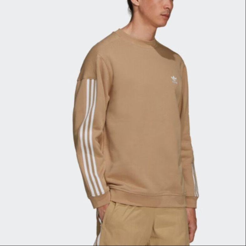 adidas Оригинальный спортивный повседневный свитшот с круглым вырезом в полоску трилистника, мужские топы светло-хаки H41316