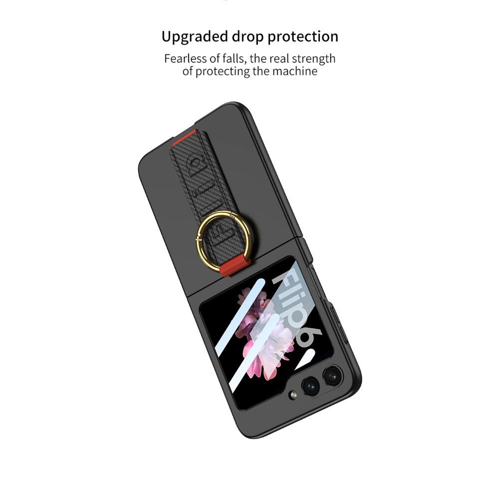 Чехол Ultra Thine Hard PC Phone для Samsung Galaxy Z Flip 6 5 4 с ремешком на запястье, кольцом-держателем, небольшой защитный экран