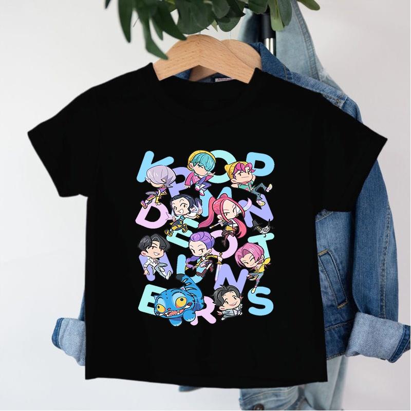 Одежда для маленькой девочки Kpop Охотники на демонов Мультяшная футболка Забавный подарок для фанатов Харадзюку Крутые детские футболки Хлопок Летние топы