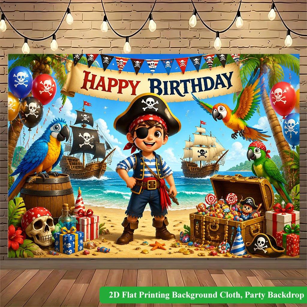 2D Flat Backdrop1pc Pirate Theme Beach Birthday Party Backdrop Banner Polyester Wall Decor For Living Room Bedroom Office Outdoor Decor