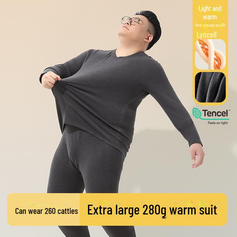 Мужское термобелье больших размеров из двухстороннего флиса с круглым вырезом, утолщенный нижний костюм на осень/зиму
