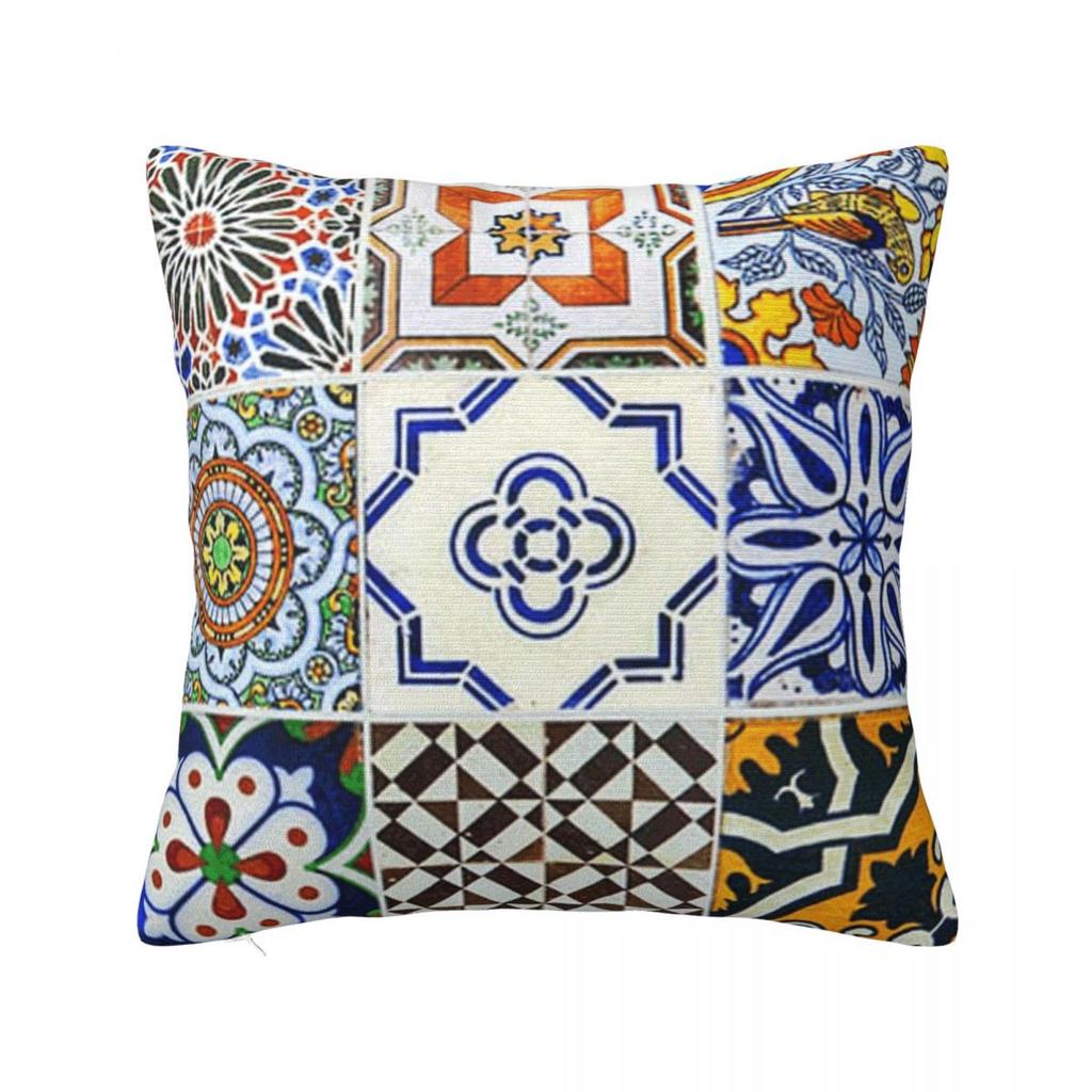 Colorful Portuguese Tile Square Pillowcase Pillow Cover Polyester Cushion Zip Decorative Comfort Throw Pillow for Home Car