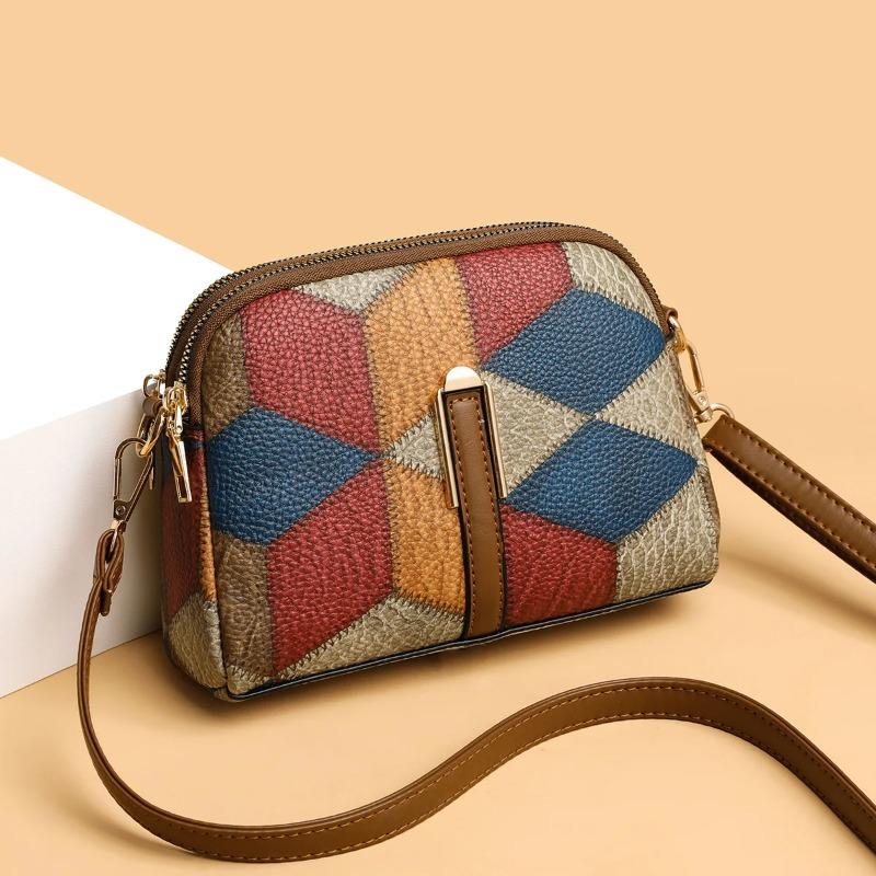 Mini Colorblock Crossbody Bag Retro Rhombus Pattern Purse Fashion Shoulder Bag for Women Casual