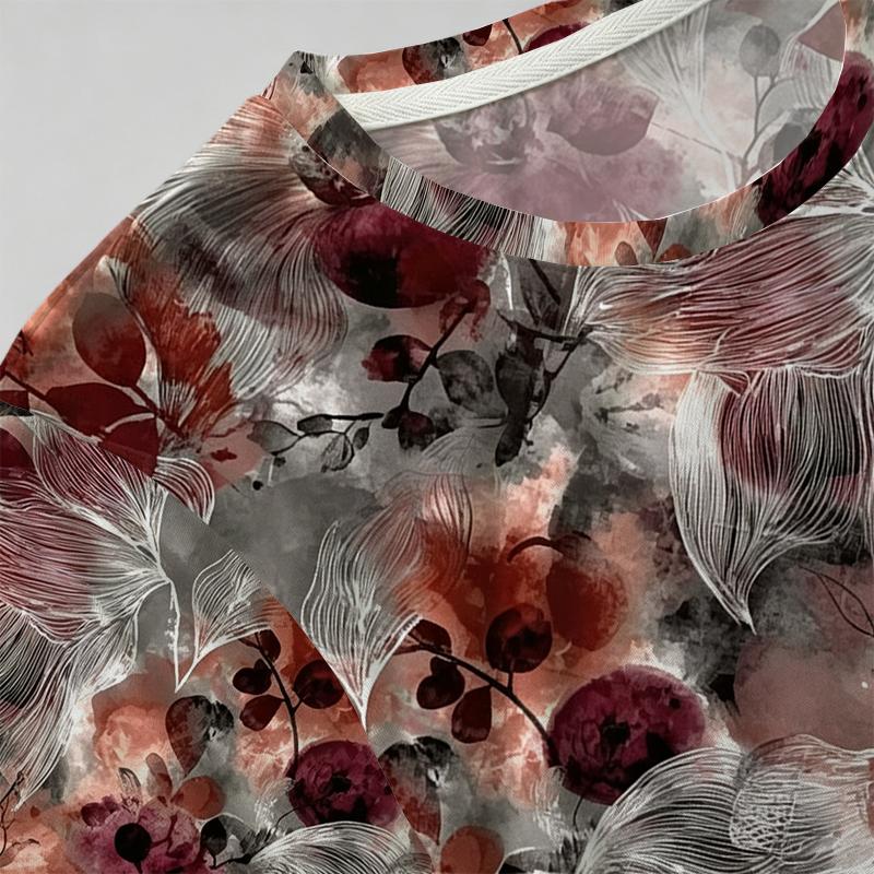 Women's Floral Crew Neck Short Sleeve T-Shirt Korean Style Basic Tee,Soft Fabric,Versatile for Daily Casual & Short Trips