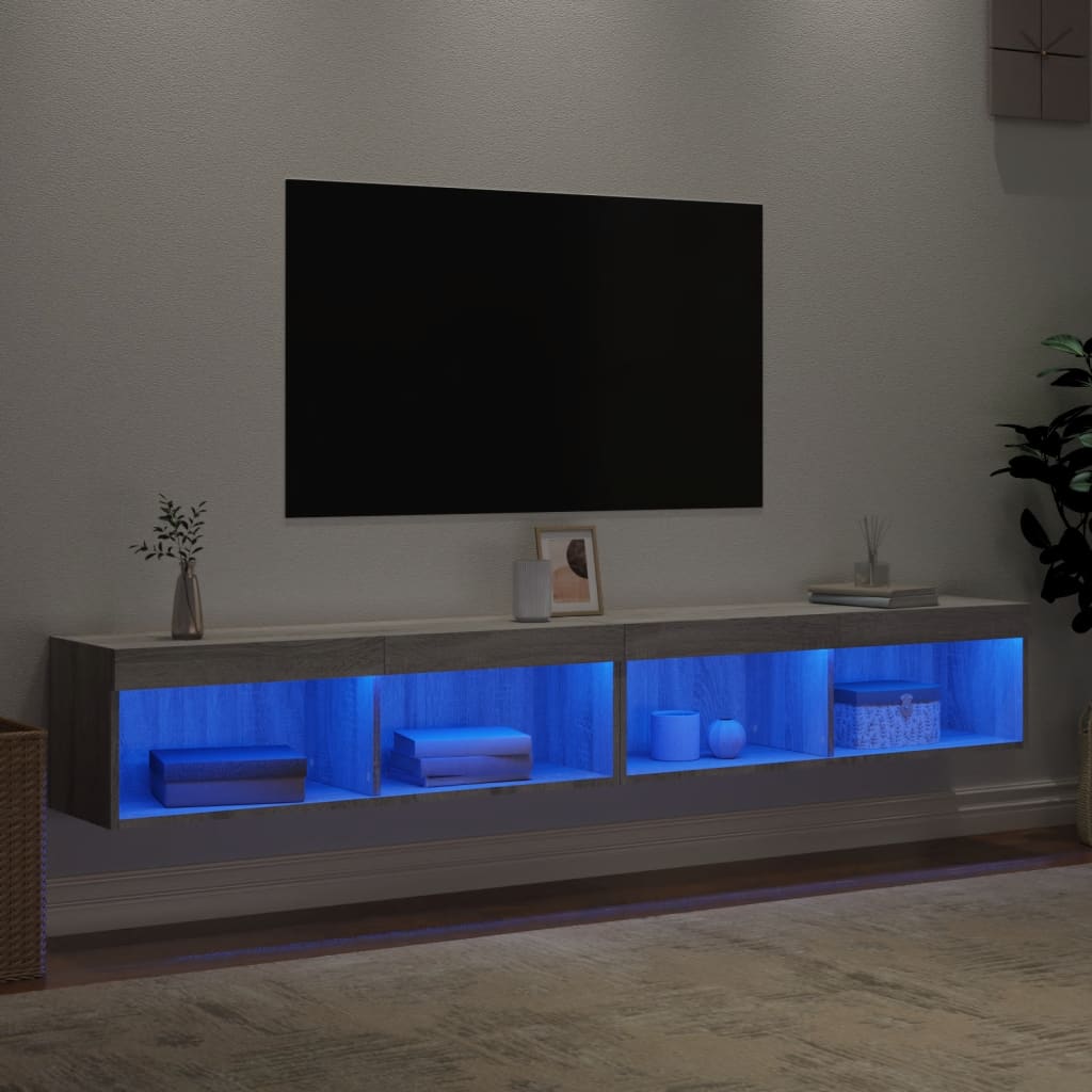 Vidaxl Szafki Tv Z Led, 2 Szt., Szary Dąb Sonoma, 100X30X30 Cm