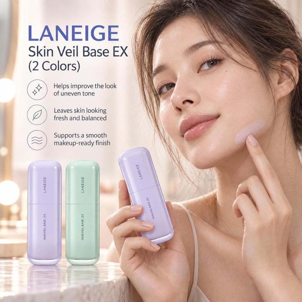 LANEIGE Skin Veil Base EX (2 Colors) SPF 28 PA++ 30ml,Tone Correcting Makeup Base That Expresses Natural and Bright Skin