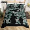 Soldier Duvet Cover Set King Size Soldier Helicopter Silhouette Bedding Set Microfiber 2/3pcs Green Black Military Quilt Cover