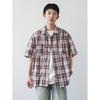 Checkered Shirt Men'S Summer Japanese Retro Loose Casual Five Quarter Sleeved Shirt American High Street Trendy Brand Jacket