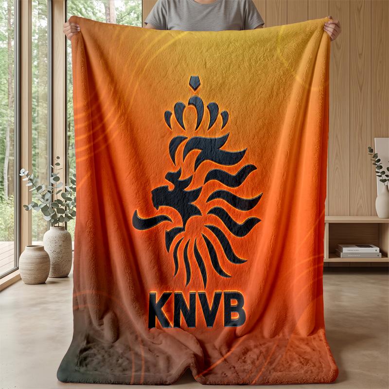 Netherlands Football Printed Flannel Blanket Skin Friendly Warm Decorative Throw for Indoor Couch Bed Daily Use
