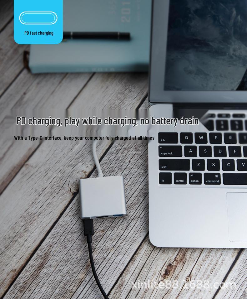 3-в-1 Конвертер-хаб-разветвитель USB-C на 4K HDMI