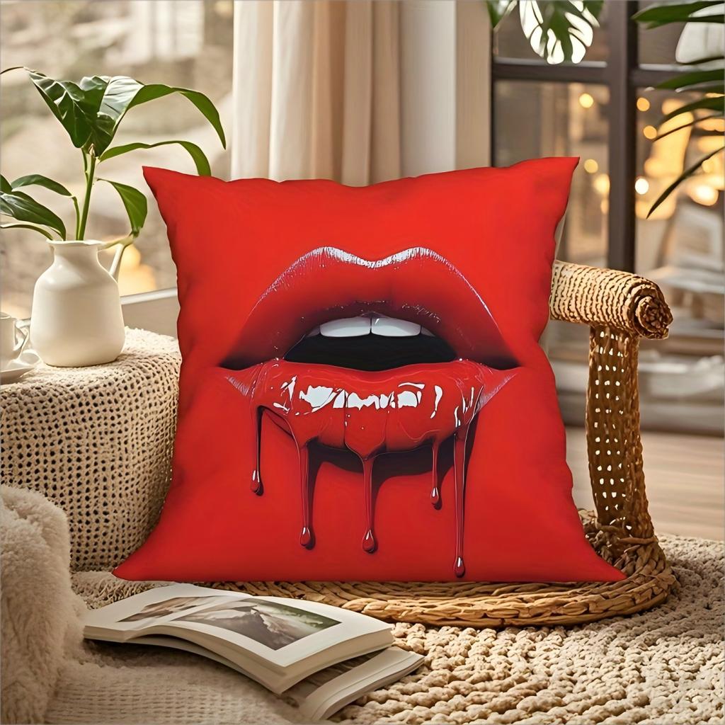 2D Dripping Red Lips Pillow Cover Sexy Glossy Lip Print Cushion Case For Sofa Couch Modern Gothic Home Decor Gift