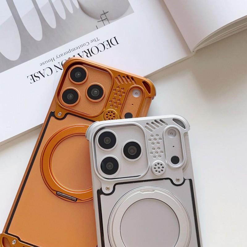 Metal Frameless Phone Case IPhone 16 17 Pro Max Magnetic Rotating Stand Aromatherapy Protective Cover