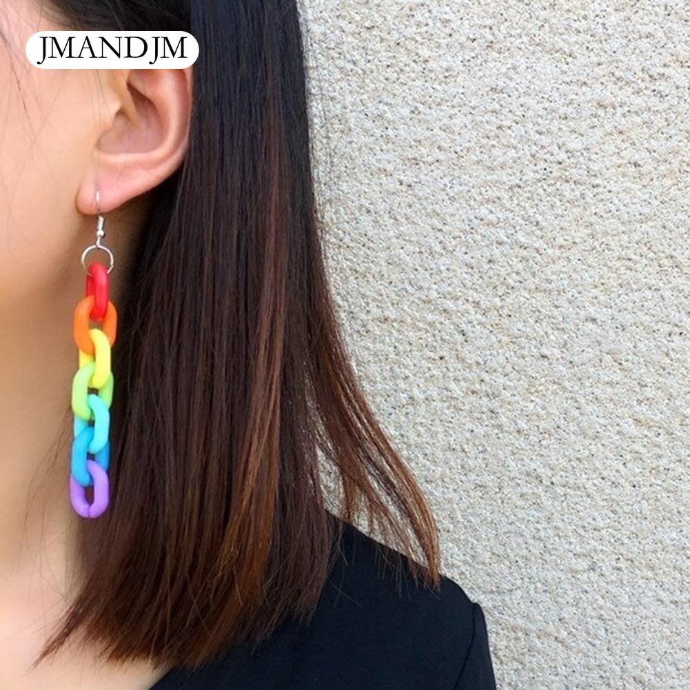 Модная цепочка с крючками для женщин, длинные радужные серьги-клипсы, клубные украшения