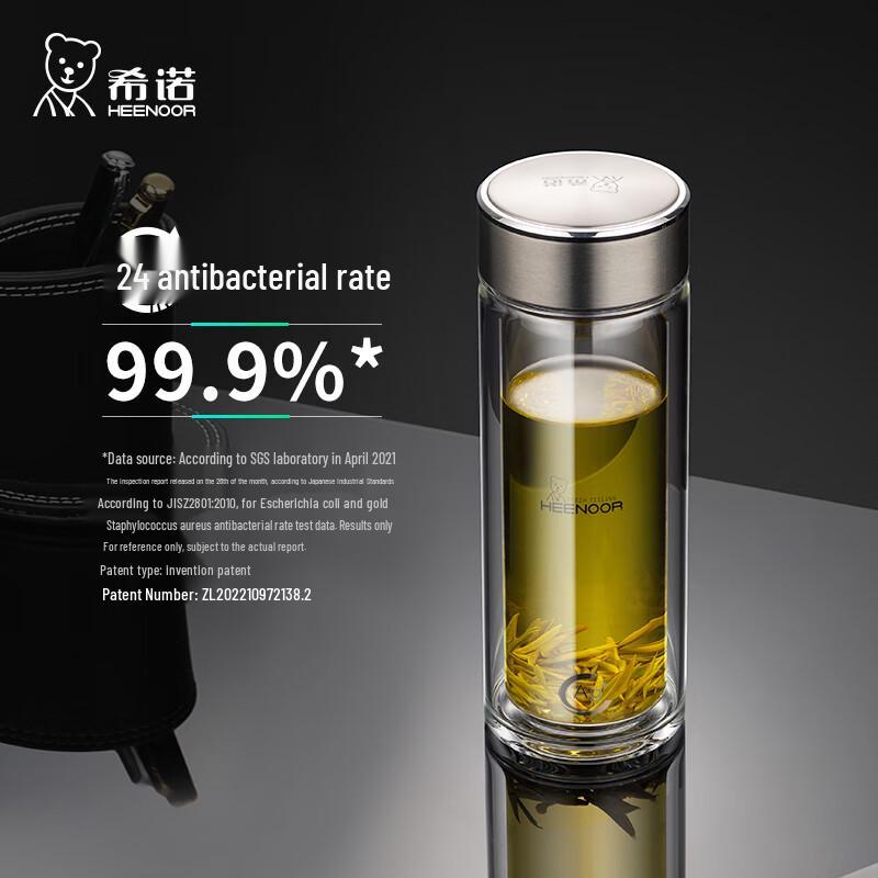 Heenoor Antibacterial Double-Layer Glass Tea Cup