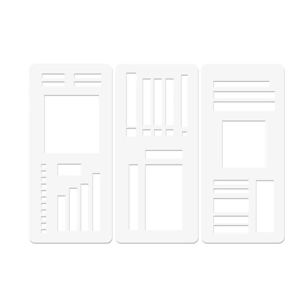 3pcs Simple Dot Grid Design Handmade Flexible Record Template DIY Scrapbook Journal Rectangle Stencil Ruler Set Stencil Ruler