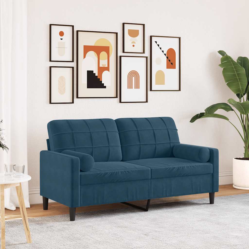 Vidaxl 2-Osobowa Sofa Z Poduszkami, Niebieska, 140 Cm, Aksamit