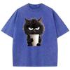 T Shirt Vintage Coffee Cat Washed  Cotton TShirt Graphic Tee Casual Streetwear Spring Summer