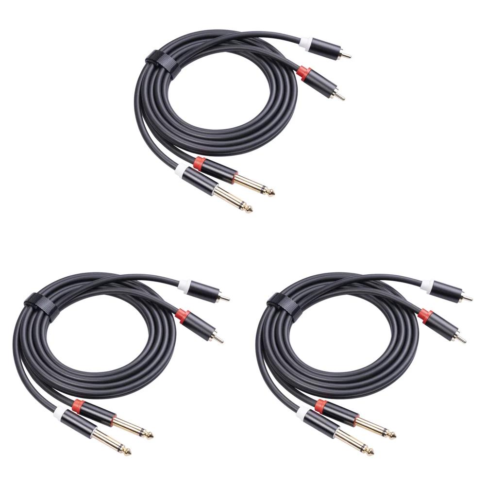 1-5pcs 2 RCA Male To 2 6.35 Jack Male Audio Cable Aluminum Alloy Shell 1.5m Connector Converter Adapter Cord for Various CD