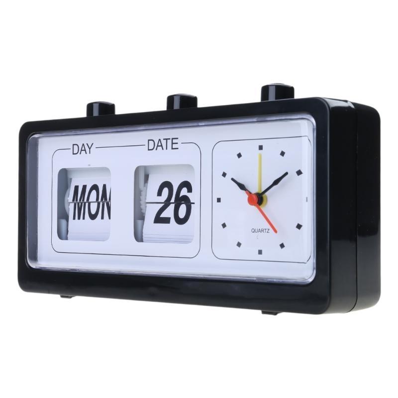 Elegant Vintage Manual Analog Flipped Calendar Alarm Clock for Office or Study