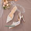 Sandals Shoes for Women 2024 White Luxury Wedding Shoes Bridal Female Lace Fashion High Heels Pearl Summer Footwear Pointed Toe