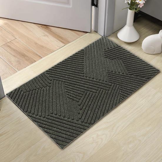 Door Mat Removes Dirt Recycled Anti-Slip Base Cuttable Geometric Pattern Indoor/Outdoor Use Entrance Rug for Kitchen Garage
