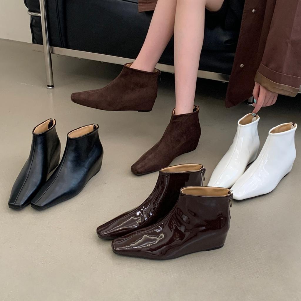 Simple square head rear zipper short fashion boots women's new comfortable inner height-increasing commuter boots