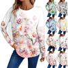 Женская мода повседневный топ с длинным рукавом с цветочным принтом и круглым вырезом