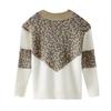 Autumn and Winter Women's Sweater Leopard Print Knit Sweater V-Neck Patchwork Women's Sweater