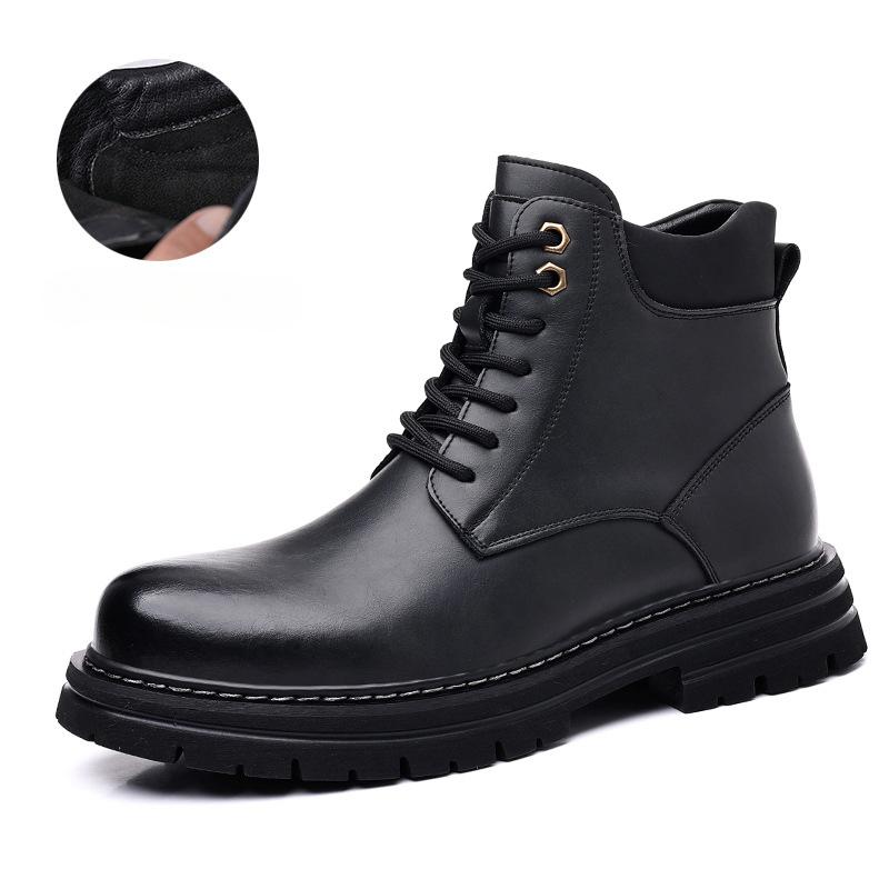 FashionRetro Leather Non-slip Platform Boots for Men Designer Soft-soled Autumn Winter Men's Shoes Fashion  Casual Male Work Boots
