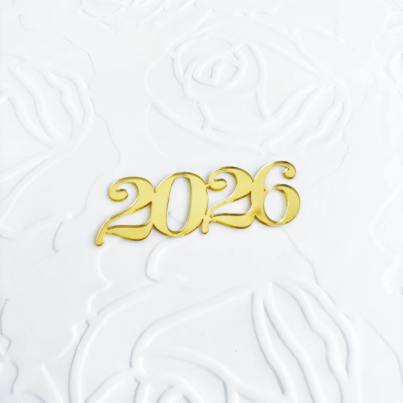 1pc Gold 2026 New Year Cake Topper Xmas Cupcake Topper Christmas New Year Party Cake Decorations