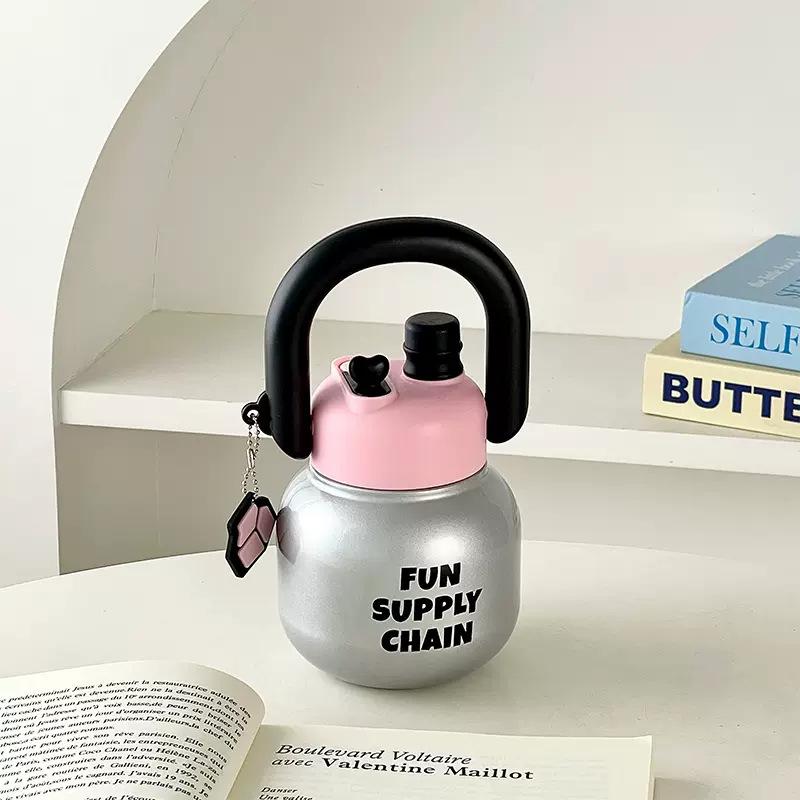 «Большой вместительный портативный термос из нержавеющей стали с трубочкой для чая — стильный и простой дизайн для студентов и девушек»