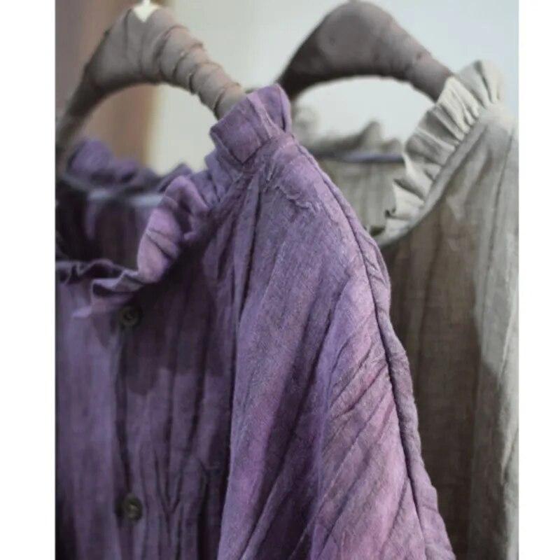 Johnature Льняная рубашка в стиле ретро, нерегулярная винтажная рубашка, осенняя женская повседневная однобортная рубашка с длинными рукавами