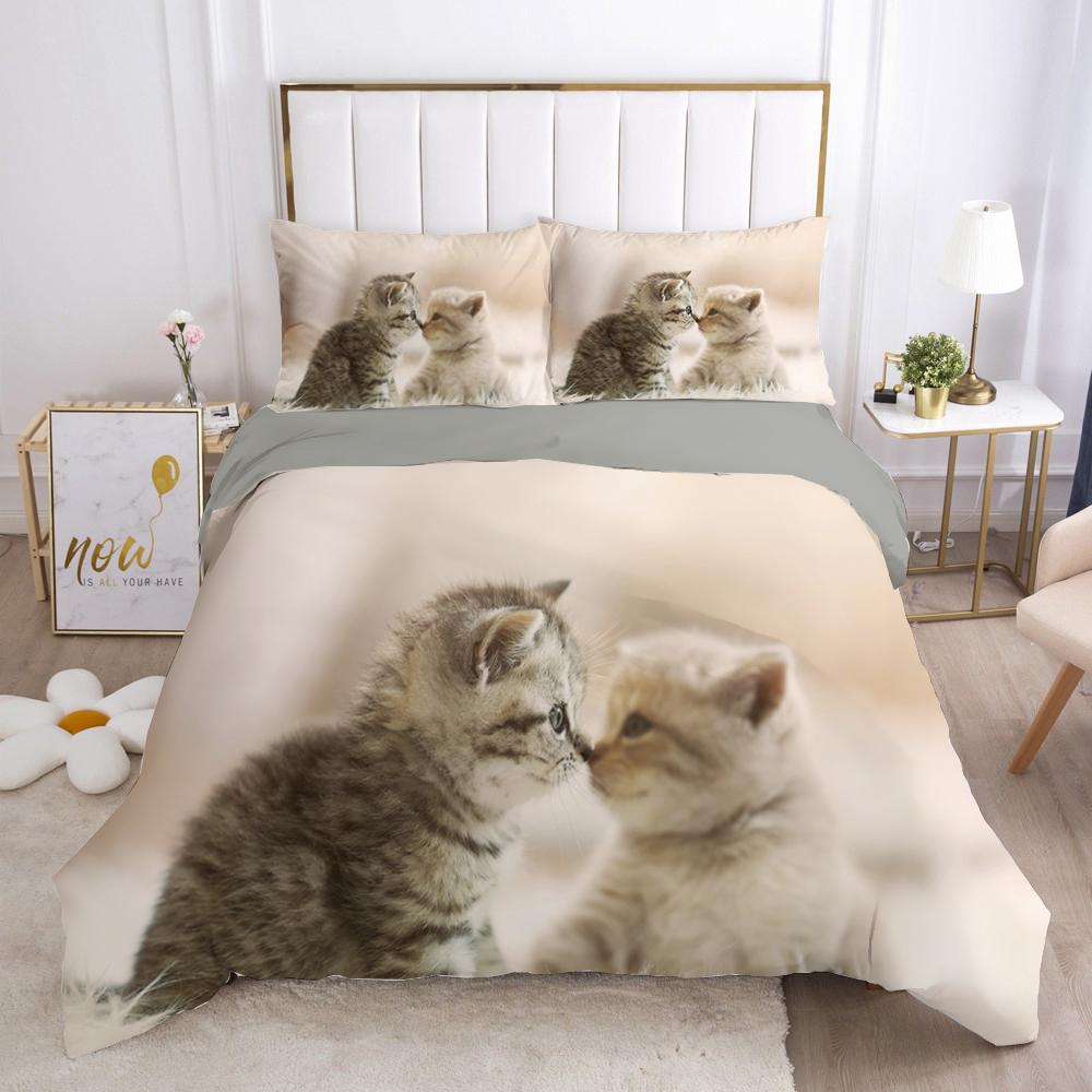 Пододеяльник с принтом кошек Упаковка Милый животный котенок Печатный пододеяльник Детский Подростковый Девочка Животное Полный размер Queen Размер King Size Размер Полиэстер Постельное белье