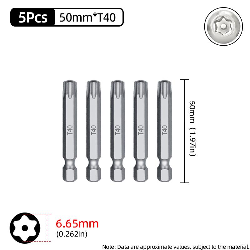 Бита Torx 50 мм Магнитная S2 Сталь 1/4'' Шестигранный хвостовик Полое отверстие Безопасные биты T5-T40 Электрическая дрель-шуруповерт Ручной инструмент