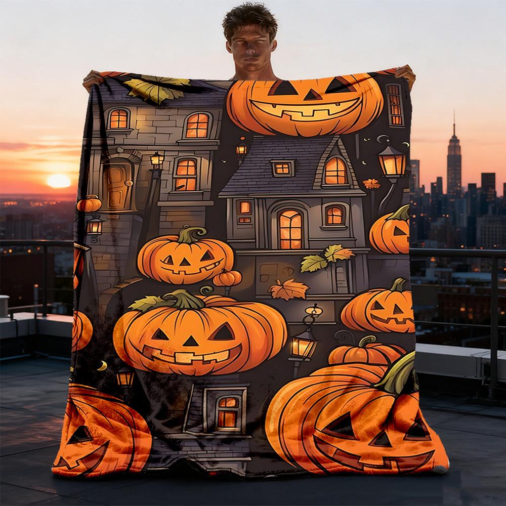 1pc Halloween, Pumpkins Print Outdoor Blanket, Lightweight Polyester,