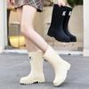 New Medium Tube Rain Shoes, Women's Non-slip Water Shoes, Fashion Water Boots, Thick-soled Rain Boots and Velvet Work Rubber Shoes